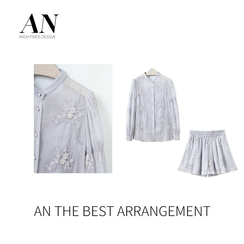 ANNELILY【海棠】2024年时尚设计师款短裤套装AT2403024