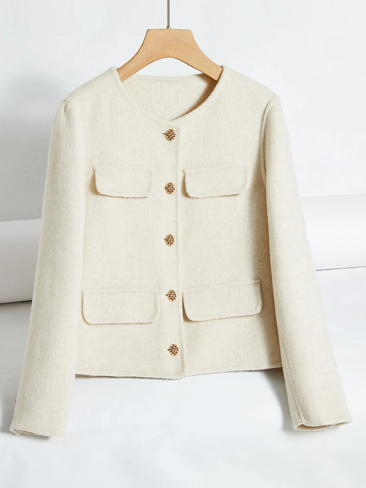 双面羊毛大衣女短款小香风2024年新款小个子春秋双面呢呢子大衣