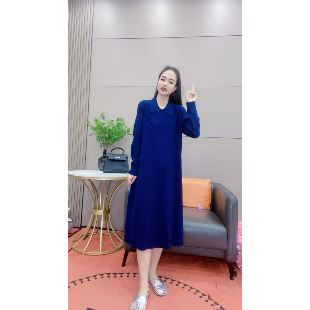 3546 小香风气质时尚秋冬新款长袖连衣裙针织打底中长款裙子