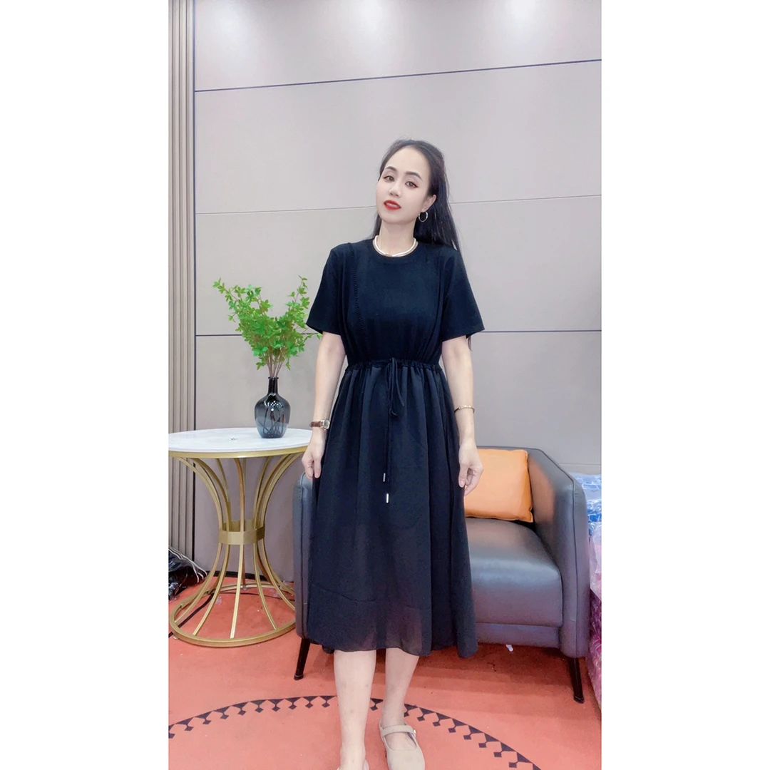 3341 大码女装抽绳收腰显瘦气质女装连衣裙