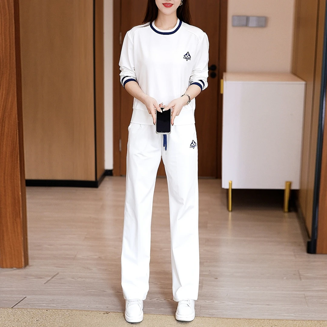 时尚休闲运动服套装女2024春秋新款洋气减龄圆领卫衣阔腿裤两件套