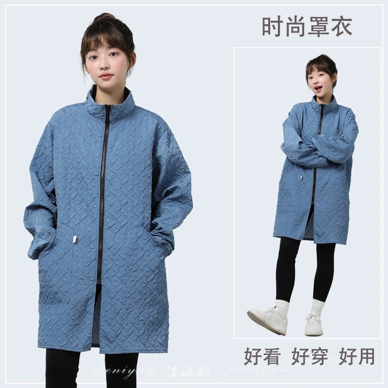 罩衣女新款时尚双层外穿微防水油家用劳保大褂外套工作服长袖围裙