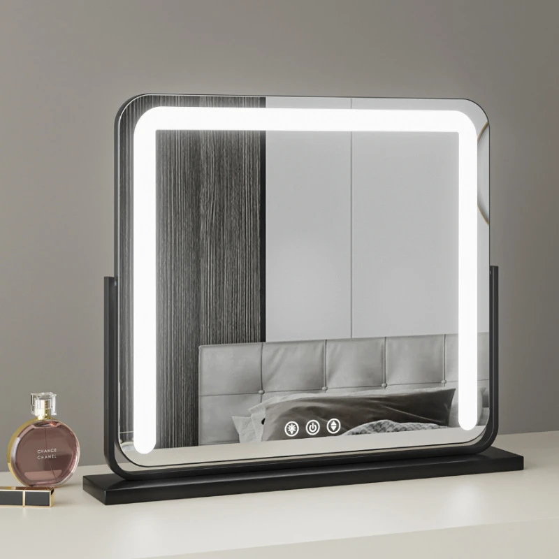 化妆镜子带灯台式桌面大号梳妆镜led充电卧室影楼轻奢补光台镜ins