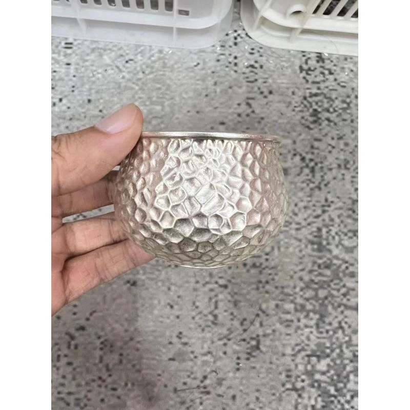 手工锻打999银锤纹银杯3835@2503