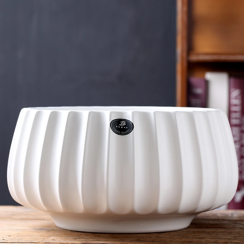 花盆陶瓷新款哑光北欧简约花盆特大号带托盘绿植蝴蝶兰多肉盆栽