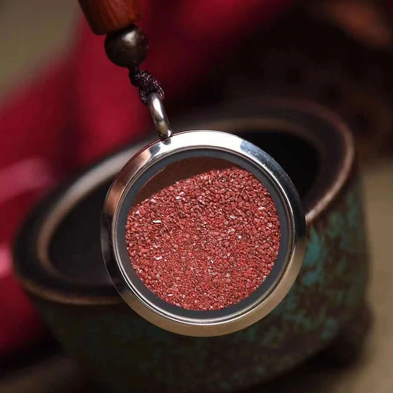 含辰砂工艺品朱砂吊坠原矿石项链男女款挂件情侣款圆牌吊坠礼物