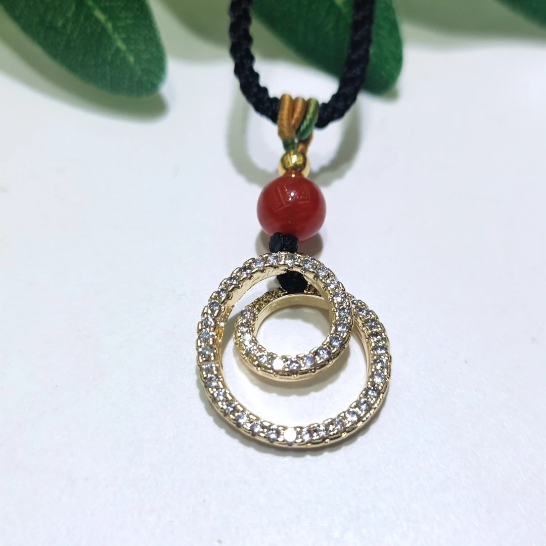 足金金珠红转运环环相扣吊坠赠绳子【多样性发其一】