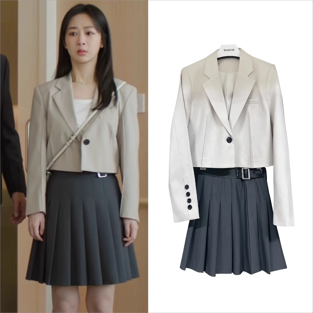 承欢杨紫小西装外套职业装女2024新款高级百褶裙套便西套装裙外搭