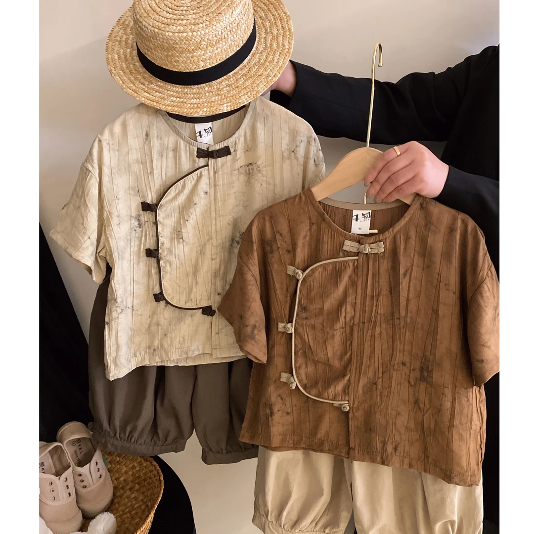 M-Y245儿童夏款国风短袖上衣中小童休闲衬衫