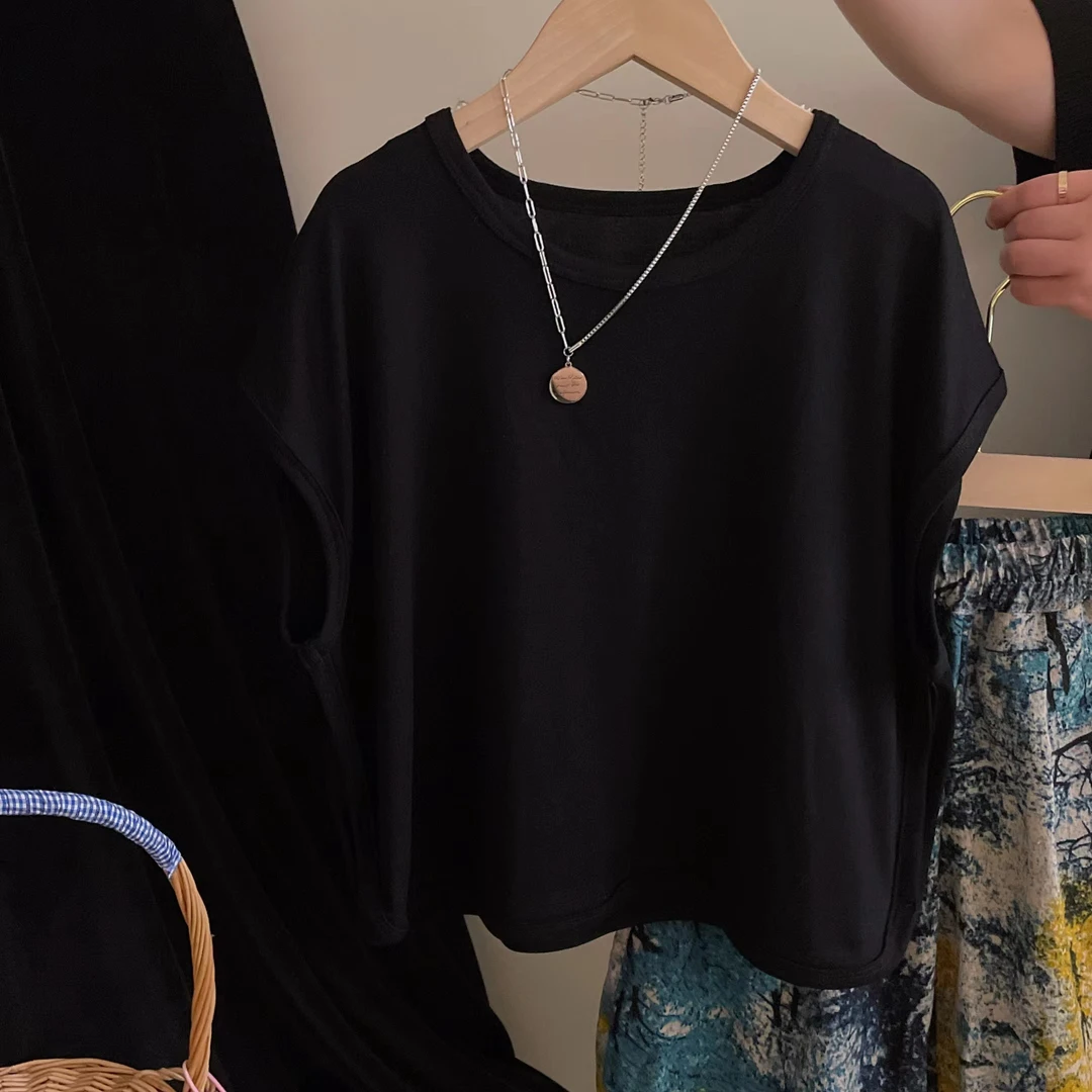 M-Y097男女童韩版夏款黑色无袖T恤儿童休闲上衣