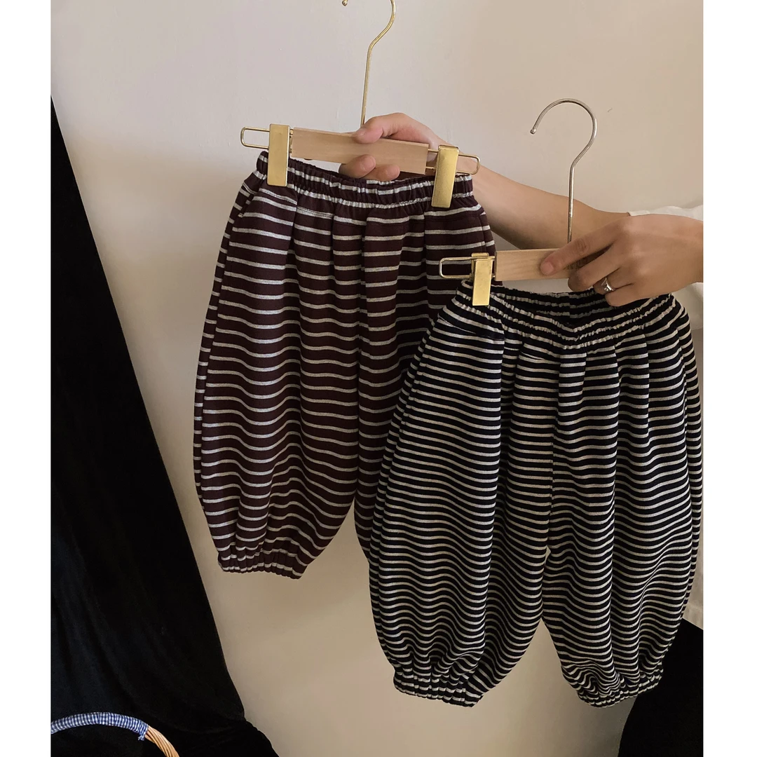 M-K191男女童韩版中性款秋冬季条纹加绒休闲裤