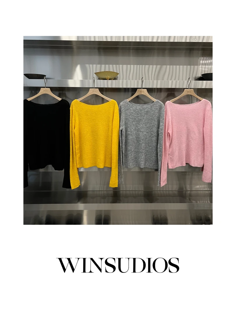 【WIN小众定制款】光橙花宽领短款彩色毛衣