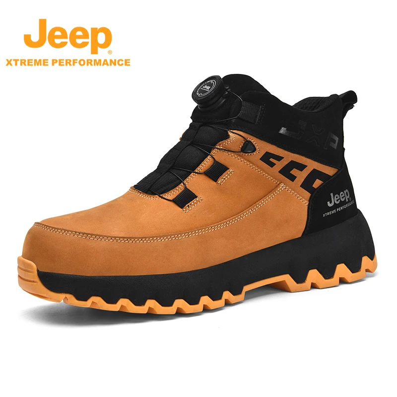 JEEP/吉普秋冬新款户外高帮纽扣工装靴耐磨防滑运动马丁靴登山鞋