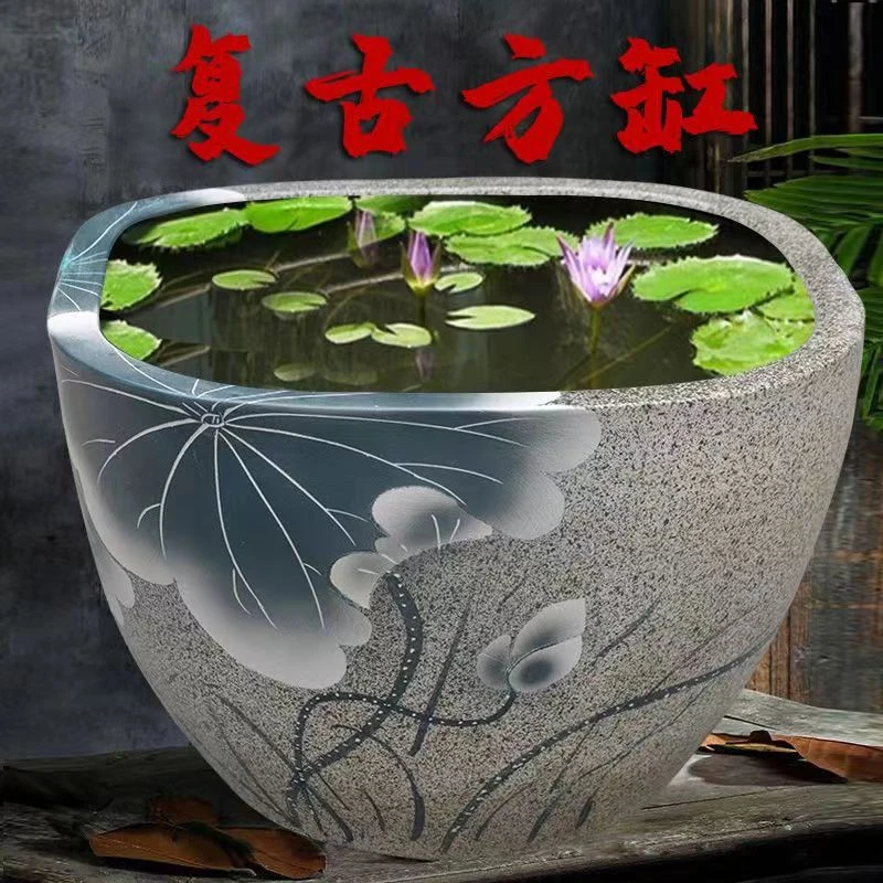 景德镇陶瓷缸仿古方缸养鱼养龟种荷花睡莲碗莲盆养花种树盆景包邮