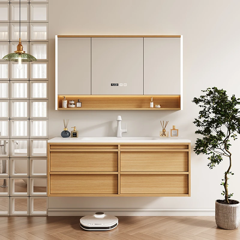 原木风可丽耐一体盆浴室柜组合骨骼线定制卫生间洗漱台洗手脸盆柜