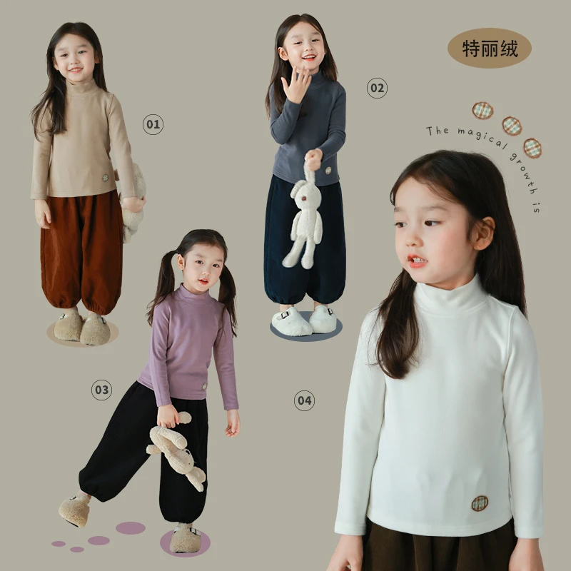 utouto大耳象女童中领小标打底衫2023冬季新款女宝百搭2309441