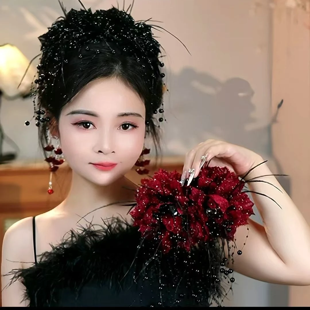 韩式复古港风亮闪花朵抓夹网红百搭时尚大版鲨鱼夹显发量头饰发夹