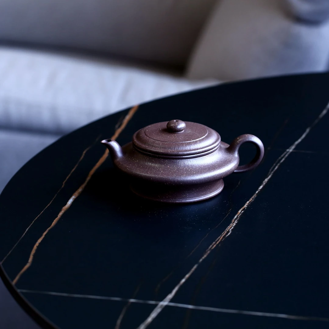 宜兴紫砂 天青泥 全手工 虚扁壶