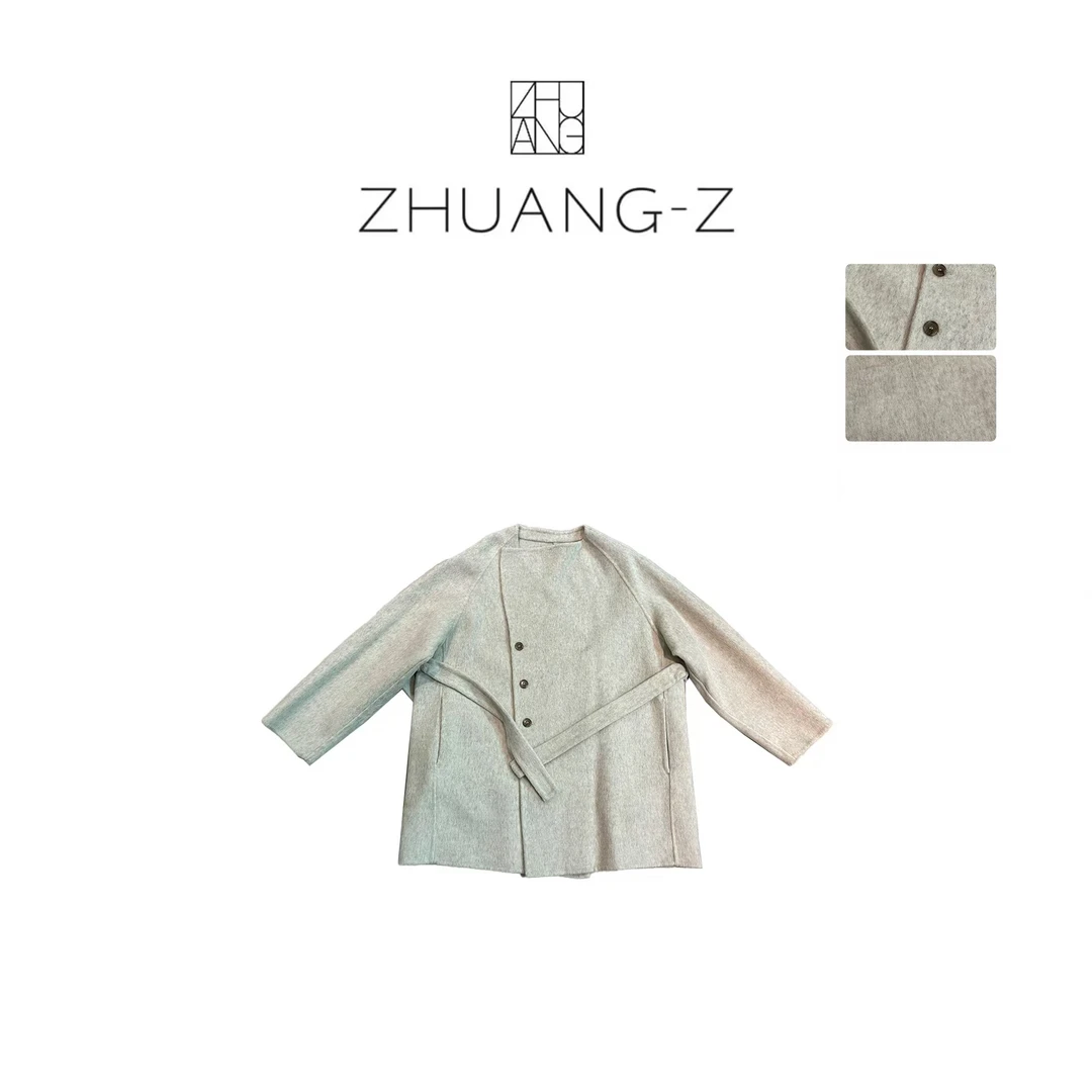 【ZHUANG -Z】（帷幕）简约百搭中长单排扣系带毛呢大衣