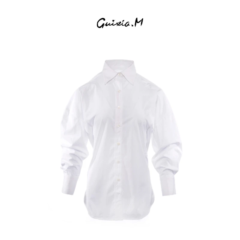 【Guixia.M福利款】简约轮廓钉珠长袖白衬衫