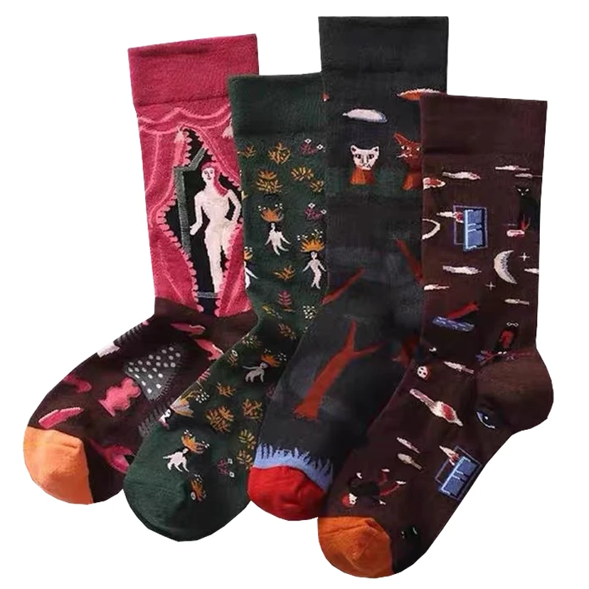 【8805】法国艺术潮流ins网红个性休闲街头文艺范高品质女中筒棉袜