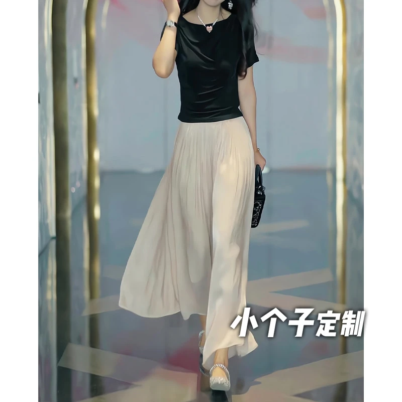 150小矮个子琉璃纱冰丝阔腿裤女显瘦气质高腰千褶裙裤宽松垂感XK