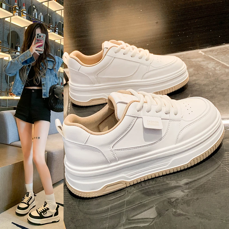 网红小众设计时尚休闲百搭浅口小白鞋女2025年平底系带女鞋