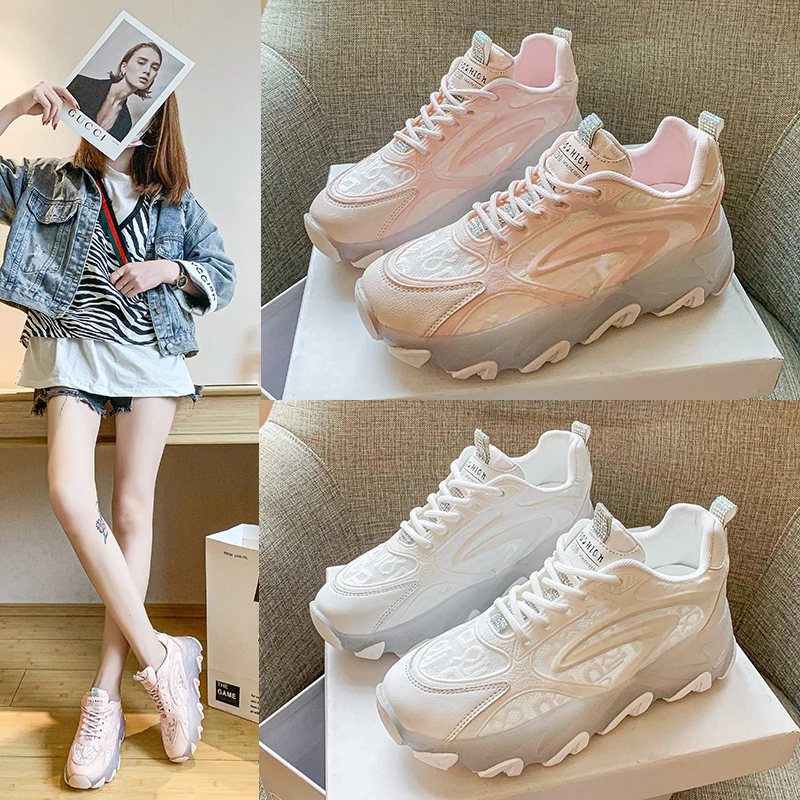 网红小众设计时尚休闲老爹鞋女2023年韩版新款圆头纯色百搭女鞋潮