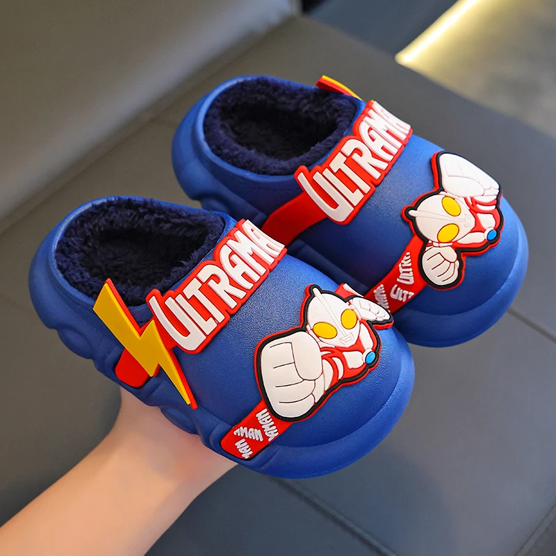 奥特曼冬季儿童棉拖鞋男女童卡通防水居家包跟小孩中大童宝宝棉鞋