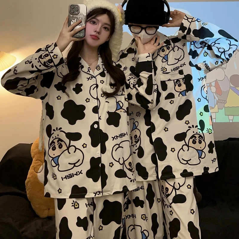 情侣睡衣女长袖长裤男士春秋蜡笔小新棉感卡通宽松学生礼物家居服