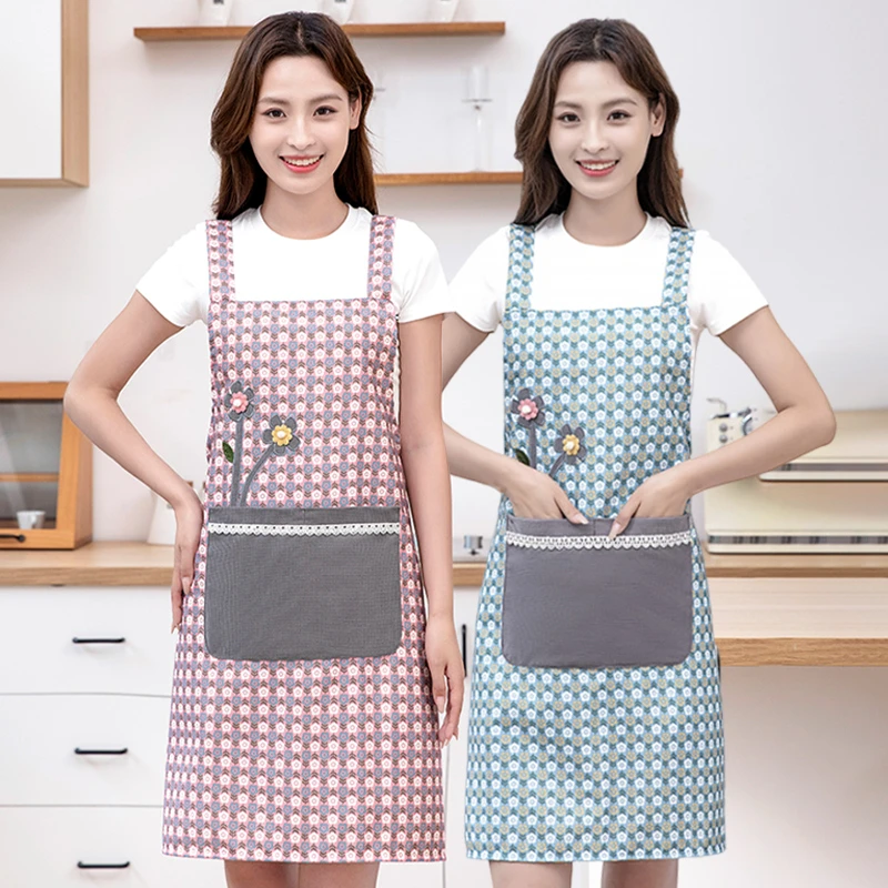 加厚时尚竹节棉围裙厨房家用做饭透气碎花家居女士小清新洋气背带