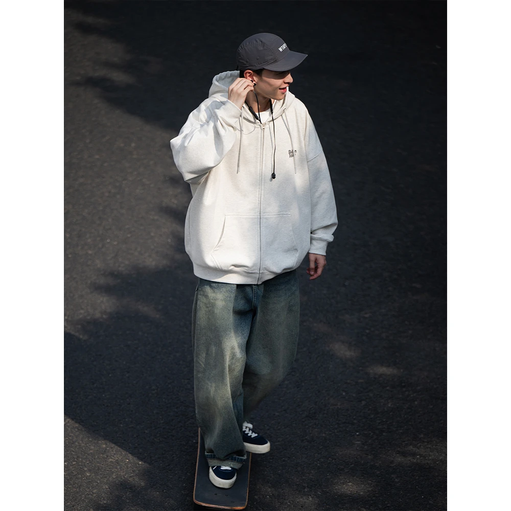 BELLKENIDEA 440G拉链卫衣重磅日系复古开衫抓绒连帽外套男女潮牌