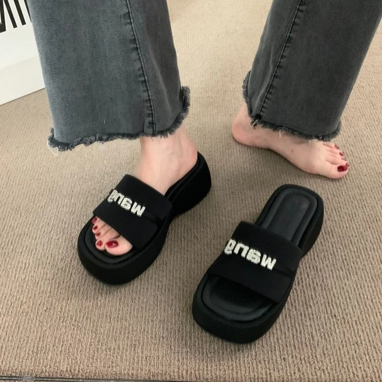 拖鞋女外穿2024夏季新款厚底凉拖鞋女黑色网红时尚百搭防滑凉鞋女
