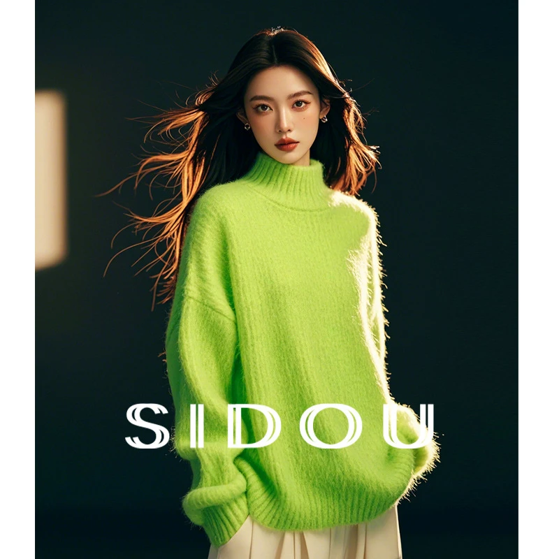 秋冬季慵懒松弛感毛衣气质高领灯笼长袖针织衫洋气独特别致上衣女
