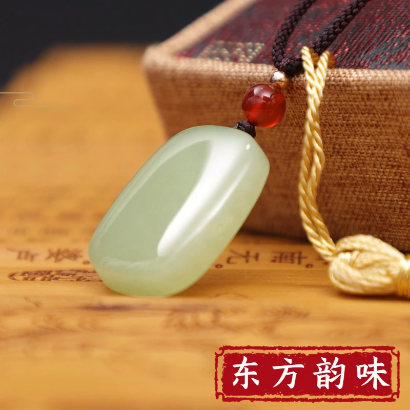 带证书约30*17mm玉平安牌吊坠和田玉白玉平安无事牌面包牌直播