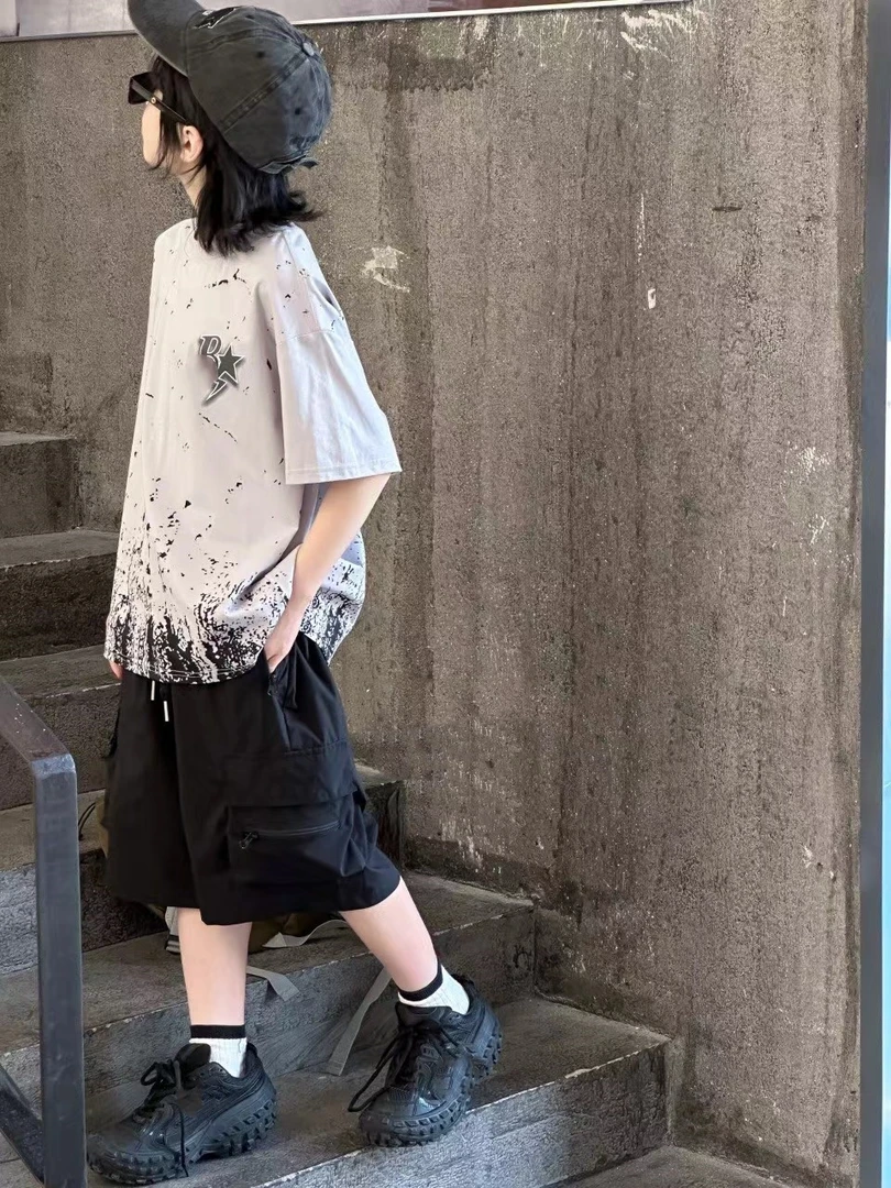 中大童2024夏季新款木28048男女童休闲百搭宽松时尚短袖