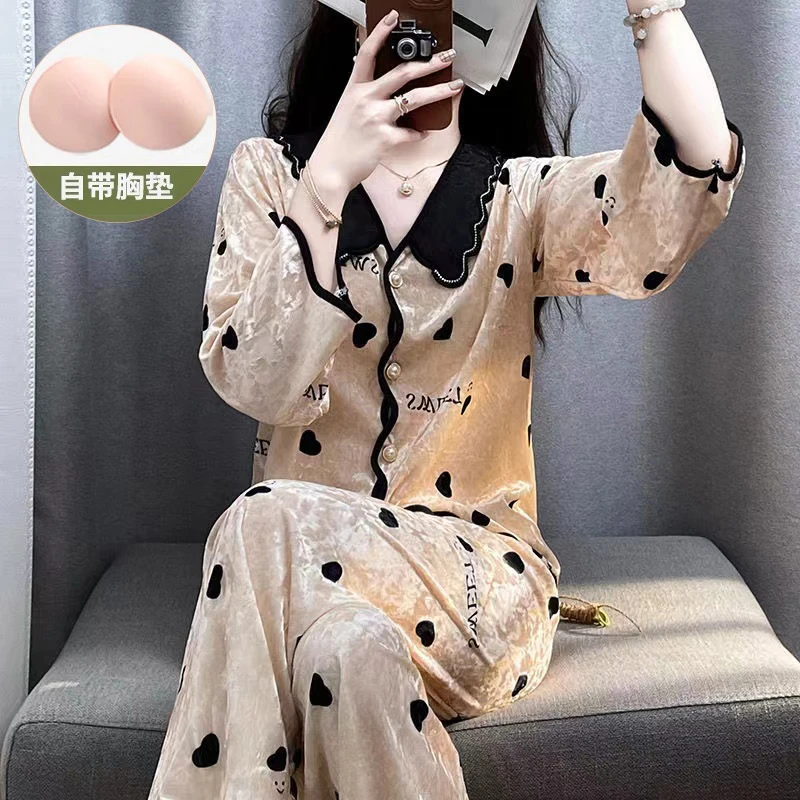 黑桃心睡衣秋冬新款金丝绒2026新款网红风甜美家居服套装洋气时尚