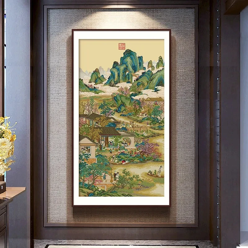 雍正十二月九月十字绣2025新款线绣客厅故宫清代传世名画竖版刺绣