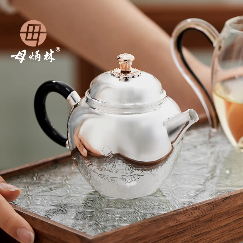 母炳林【国大师母炳林】原创设计中式家用纯手工足银999静观泡壶