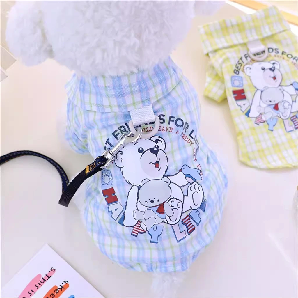 宠物猫咪狗狗衣服小型犬t恤雪纳瑞比熊泰迪衬衫格子T恤春夏季薄款