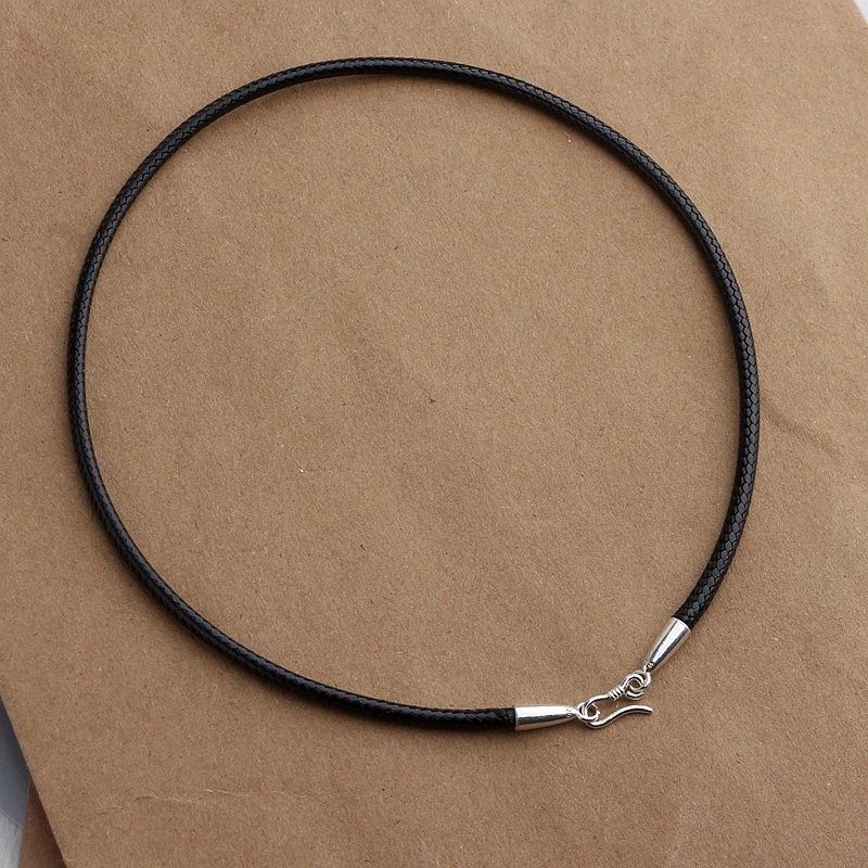 925银皮质银制品 银扣头皮绳项链男女锁骨链韩国腊绳3mm手工单链