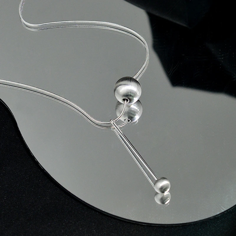 坠链均925银 925纯银锁骨链轻奢拉丝小众圆球蛇骨链流苏项链礼物