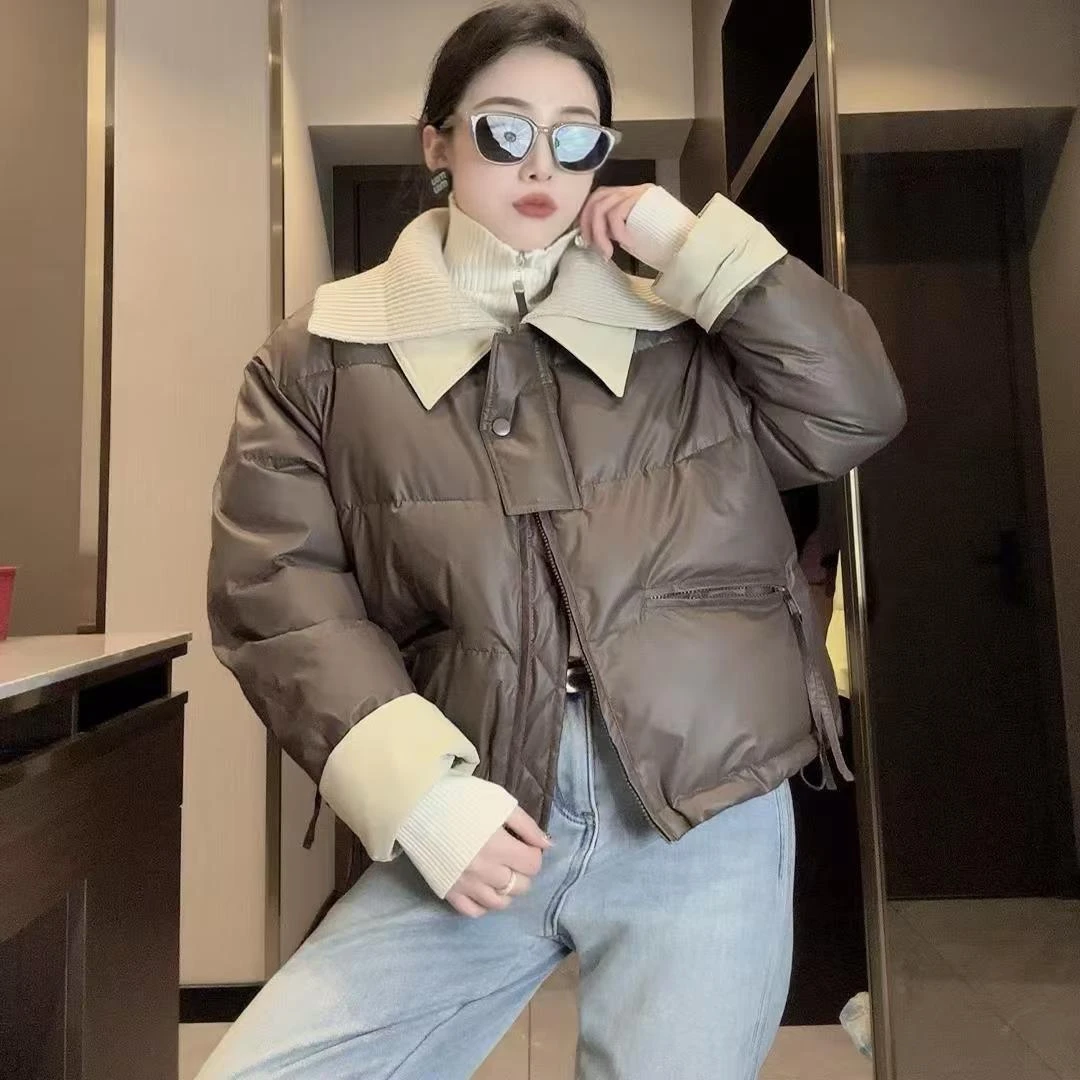 大码女装—9822冬季新款免洗短款棉袄翻领针织领设计感减龄棉服