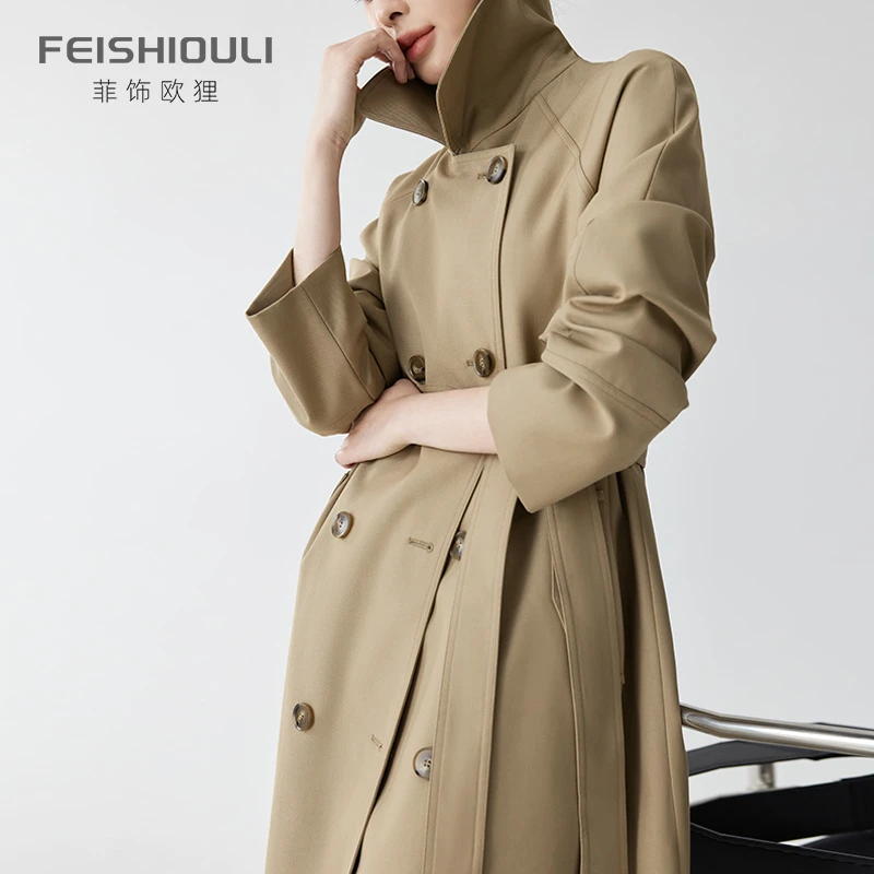 女士风衣2024春秋款流行气质休闲大码卡其色长款过膝大衣外套
