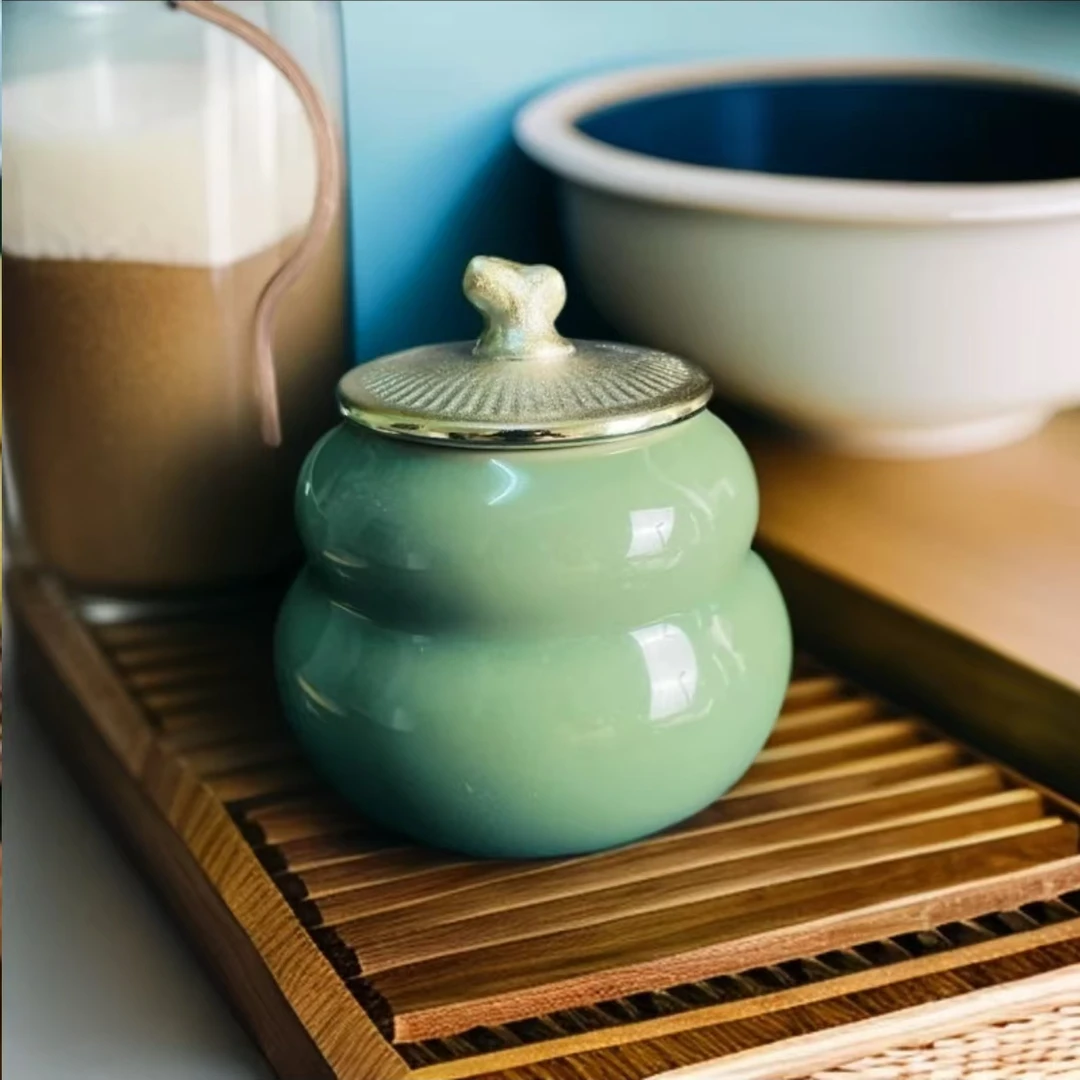 【老王】绿色电镀葫芦茶叶罐-200ml（Q6901）