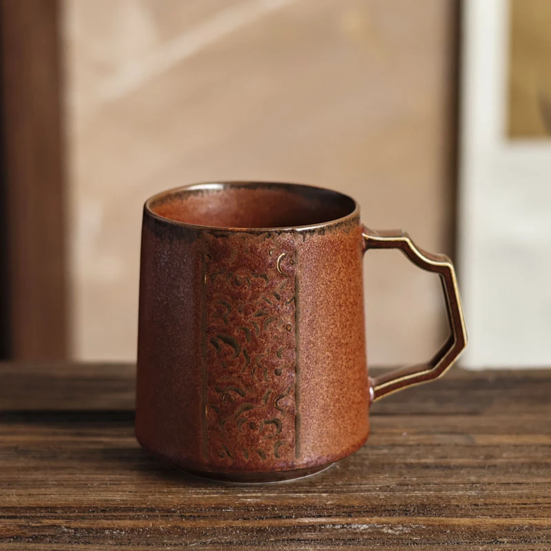 【老王】祥云办公杯-红金釉（Q2548）