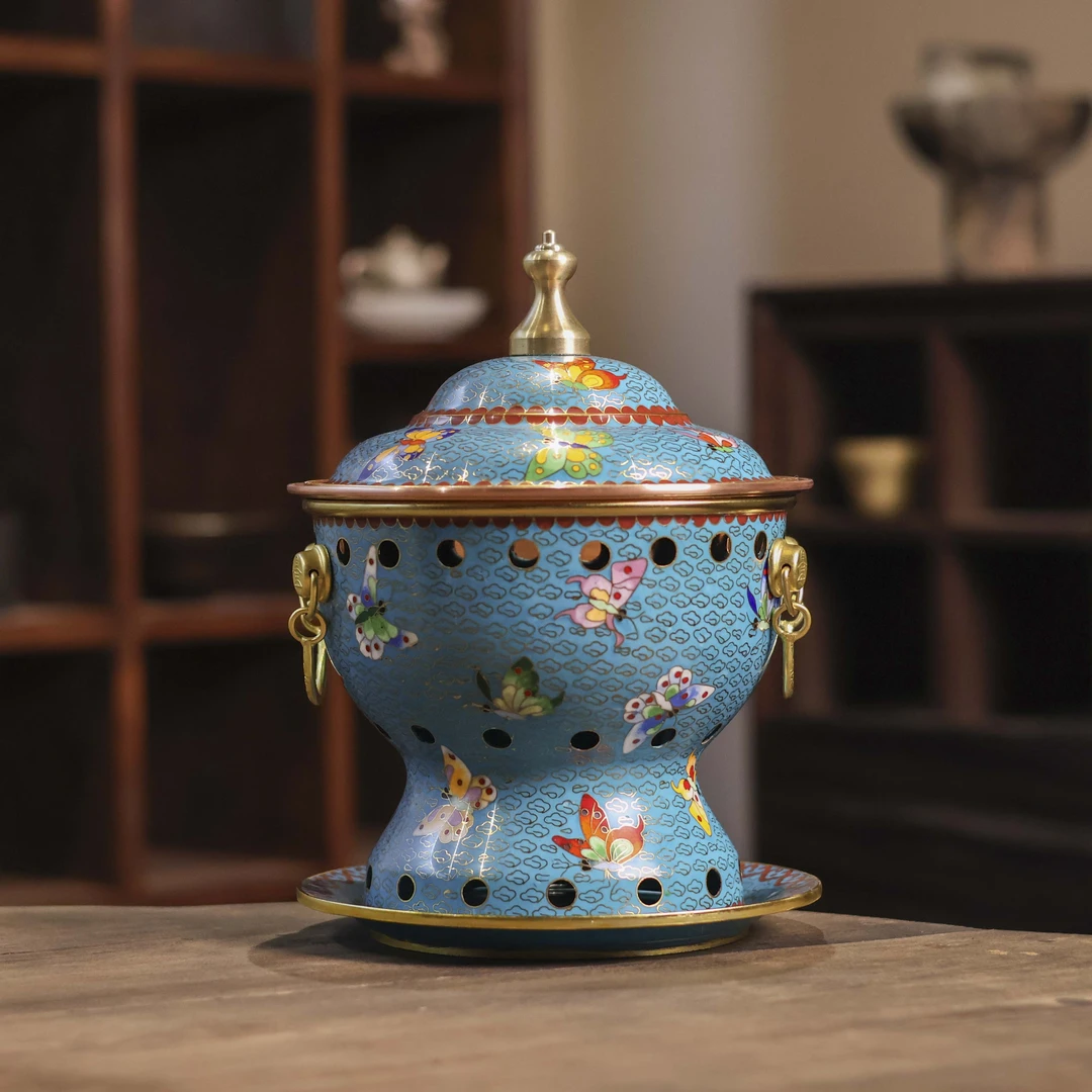 【铜景文创】蝴蝶系列-深蓝蝴蝶-单人-景泰蓝铜火锅（铜景0127）