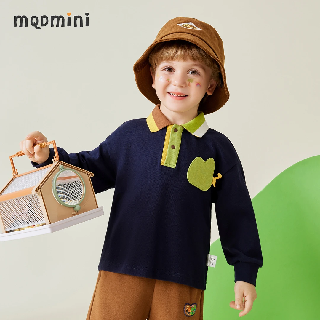 MQDMINI秋款上新宝宝童装男童Polo衫落肩袖儿童翻领长袖