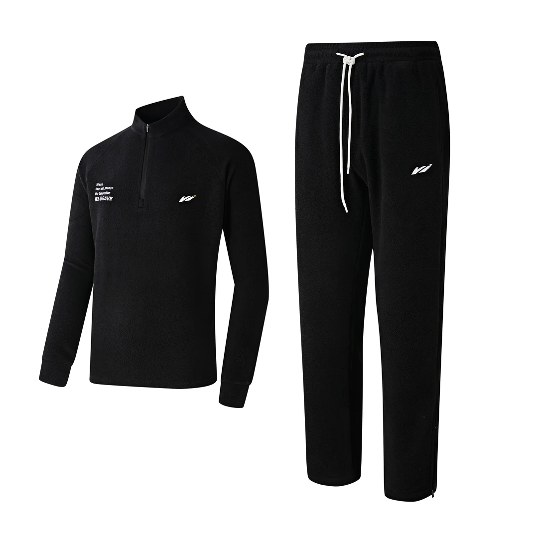 WABRAVE摇粒绒套装运动户外保暖加绒健身跑步宽松拉链直筒训练