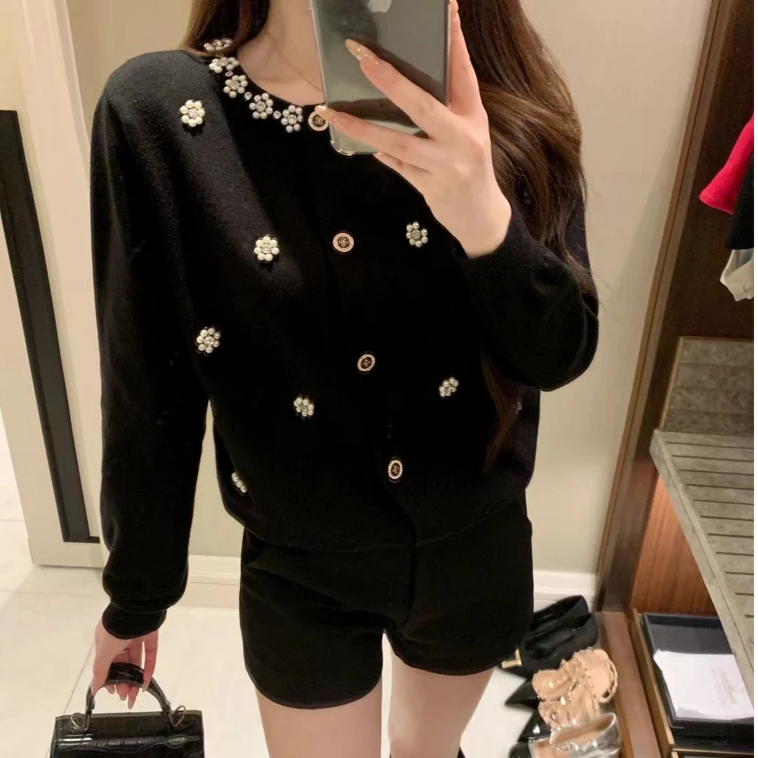 钉珠设计感慵懒风外套女秋季新款百搭网红韩版显瘦小香风开衫上衣